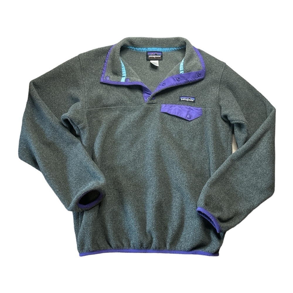 Vintage 90’s Patagonia Synchilla Snap T Fleece Pullover Womens Small Gray/Purple